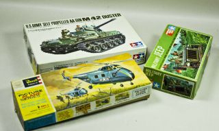 Vintage Junk Model Kits Tank/heli/jeep Are Started &/or Missing Parts
