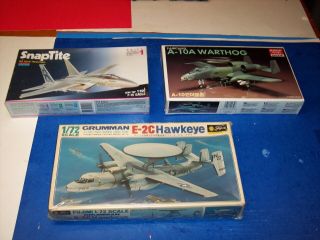 3 Military Plane Kits 1:72 E2c Hawkeye A - 10a Warthog 1:100 F - 15 Eagle