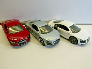 Matchbox By Mattel 3 Car 2007 Audi R8 Coupe Set White Red & Silver