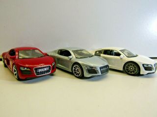 Matchbox by Mattel 3 Car 2007 Audi R8 Coupe Set White Red & Silver 2