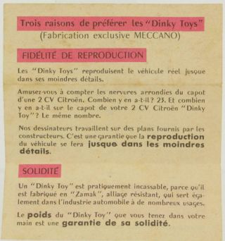 Flyer Dinky Toys Le Geste Du Connaisseur DÉpliant 1955 Ancien &