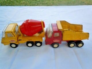Vintage Tonka Mini Cement Truck & Dump Truck Die Cast Metal Toy Trucks Set Of 2