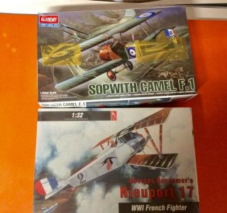 2 Ww I Aircraft Models,  1/32 Scale,  Sopwith Camel And Nieuport 17.  (set 2)