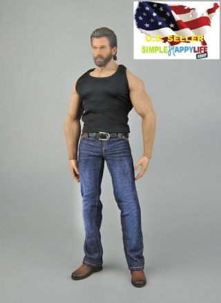 1/6 Black Tank Top Vest Jeans Boots For Phicen M33 M34 12 " Muscular Figure ❶usa❶