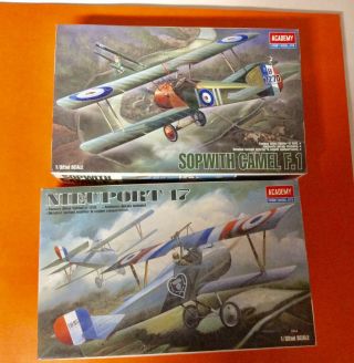 2 Ww I Aircraft Models (set 1),  1/32 Scale,  Sopwith Camel And Nieuport 17.