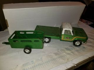 Vintage Nylint Farm Pressed Steel Truck With Trailer Green
