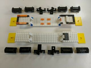 2 Lego Train Bases 6 X 34 Split - Level White With Train Wheels & Buffers Magnets