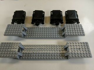 2 Lego Train Bases 6 X 34 Split - Level Gray With Train Wheels & Buffers Magnets