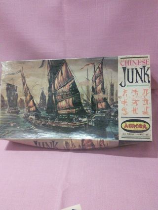Vintage 1956 Aurora Chinese Junk Boat Ship Model Kit Box Is Dirty Stickers.