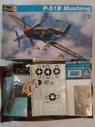 1993 Revell 4773 P - 51b Mustang - 1/32 Scale Kit W/ 3 Upgrades - Eduard,  Aires,