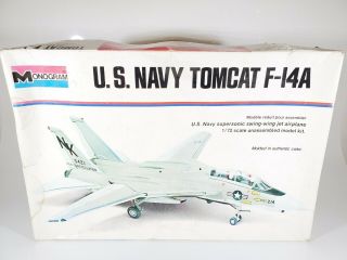 Monogram U.  S.  Navy Tomcat F - 14a Airplane Model Kit Open Box 1973 Issue 1/72