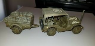 PROFESSIONALLY BUILT 1/35 HELLER JEEP W/CARGO TRAILER & ACCESSORIES & REMOVABLE 2