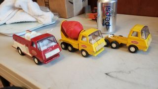 3 Tonka 5 " Trucks Cement Mixer Fire Engine Yellow Red Mini Pressed Steel