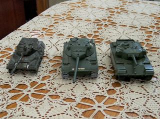3 Vintage World War 2 Metal Diecast Army Tanks Solido,  Dinky Supertoys & Bandai