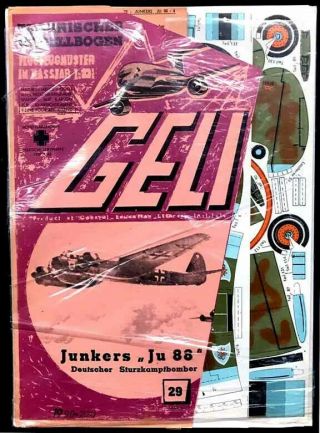 Vintage Geli 29 1/33 Junkers Ju 88 Paper Model Kit
