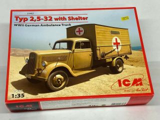 Icm 1/35 Ww2 German Ambulance Truck Type 2,  5 - 32 With Shelter,  Contents.