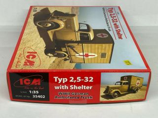 ICM 1/35 WW2 German Ambulance Truck type 2,  5 - 32 with shelter,  contents. 3