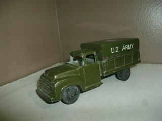 Rare Tootsietoy 1956 Ford F - 700 Army Stake Truck With Tin Cap 6  Long.