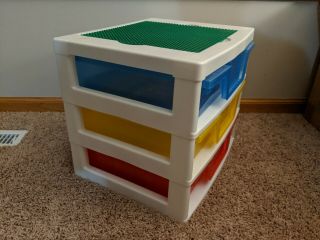 White Lego Iris 3 Drawer Storage Organizer Shelf W/ Plate & Compartment Trays
