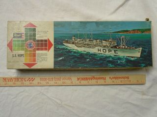 1962 S.  S.  Hope Project Hope Ship Model Kit Revell No H - 388:169,  Unbuilt,  Vg,