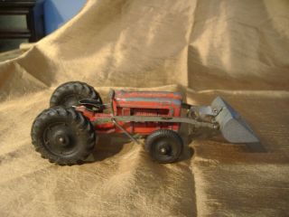 Vintage Ford Tractor With Shovel And Metal Roller For Back - Tootsietoy