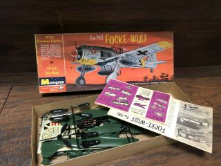 Vintage 1965 Monogram Fw190 Focke Wulk Wwii Fighter Model Airplane Kit Nos