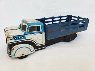 Vintage Marx Toys Stake Bed Delivery Truck Toy Blue & White 13.  5 "