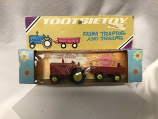 Vintage 1969 Tootsietoy Farm Tractor And Trailer In Package