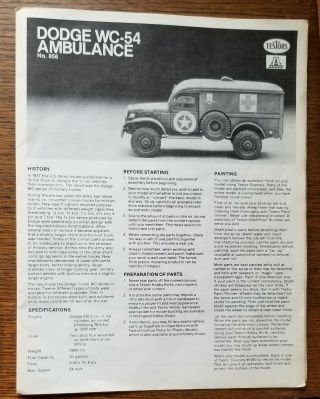 Testors Italeri 1/35 Dodge WC - 54 Ambulance Model Truck Kit 1981 2