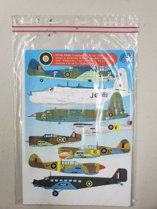 1/72 Kits At War Decal Sheet Saaf Various Aircraft