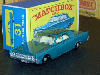Matchbox Lesney Lincoln Continental 31 C1 Teal Blue W/tow Sc2 Nm & Crafted Box