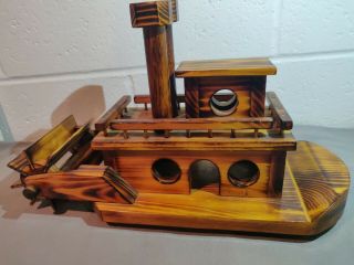 Wooden Stained Paddle Wheel Steam Boat Hand Crafted By Wood - N - Lace