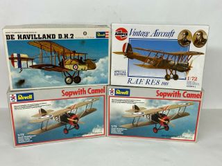 Airfix & Revell 1/72 Ww1 Fighter Aircraft Kits X 4,  Camel,  Dh - 2,  Re8
