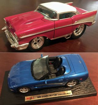 Die Cast,  1:18 Scale Models Of 2 Chevy Classics: 1957 Bel Air And 1998 Corvette