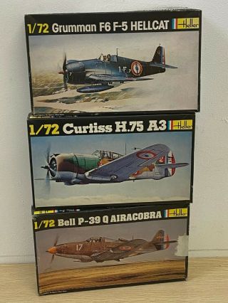 Heller 1/72 French Aircraft Kits X 3,  Hellcat,  Airacobra & Curtiss H.  75