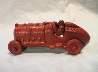 HUBLEY TOY RACE CAR VINTAGE OLD CAST IRON DIE CAST METAL PAINTED RED WITH WHEELS 2