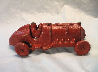 HUBLEY TOY RACE CAR VINTAGE OLD CAST IRON DIE CAST METAL PAINTED RED WITH WHEELS 3