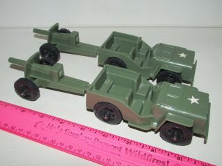 Vintage Tim - Mee Processed Plastic (2) Us Army Jeeps & (2) Cannons Guns Artillery
