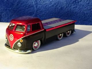 Jada 63 1963 Volkswagen Vw Bus Pickup Truck W/sliding Bed V Dubs Hauler Blk/red