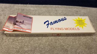 Vintage Famous Flying Models Spitfire Rubber Power Wood Kit 20 " Wing Span