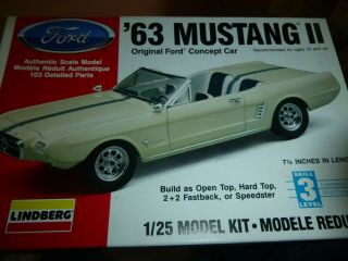 Lindberg 72169 1963 Ford Mustang Ii Concept 1/25 Kit Model Car Mountain Nib