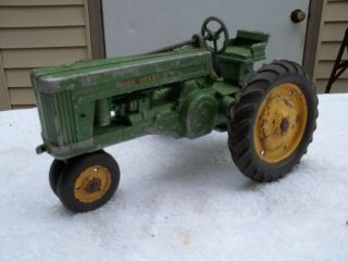 Old Die Cast John Deere Toy Tractor Solid Tires & Metal Rims Tri - Cycle Made Usa