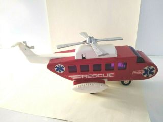 Vintage Pressed Steel Buddy L Red Rescue Copter Helicopter Metal Toy