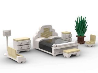 Lego Bedroom Set California King Bed Bench Dresser Night Stand Sofa Lamp Plant