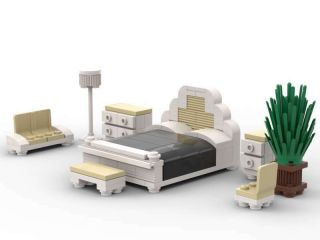 LEGO Bedroom Set California King Bed Bench Dresser Night Stand Sofa Lamp Plant 3