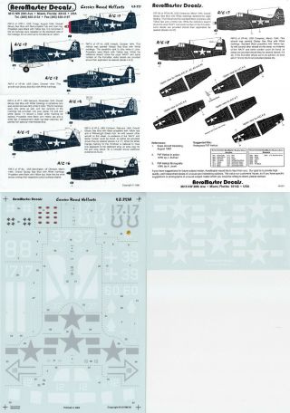 Aeromaster Decals 1/48 F6f - 5/5n Hellcat Vof - 1 Vf - 3 7 18 29 46 82 Vf (n) - 90 (usn)