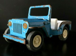 Vintage Jeep With Fold Down Windshield Tonka Blue Diecast Pressed Steel 1960s