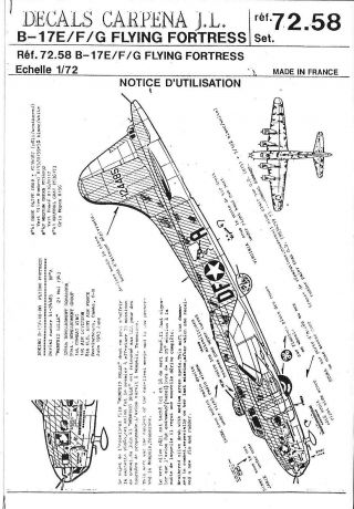 Decals Carpena B - 17e /f/g Flying Fortress Decals 1/72 058