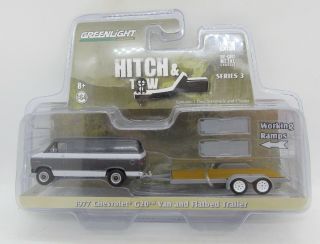 30118 Greenlight / Hitch & T.  W / 1977 Chevrolet G20,  Flatbed Trailer 1/64