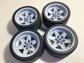 4x Lego Technic Light Grey Rim/wheel 56 X 34 (15038) &tires 68.  8 X 36 Zr (44771)